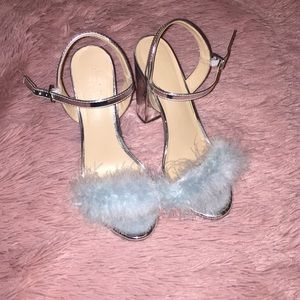 blue fluffy heels